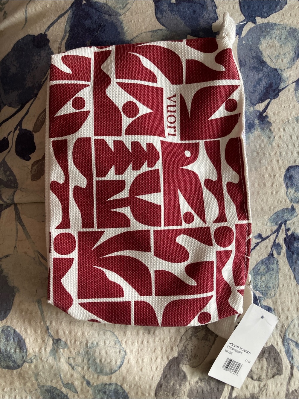 Vuori Burgundy and White Graphic Canvas Pouch